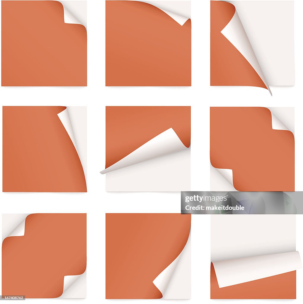 Orange set of note paper with curled corner