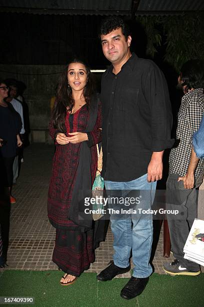Actress Vidya Balan and Producer Siddharth Roy Kapoor at screening of Aashiqui 2 in Mumbai on 24th April 2013.
