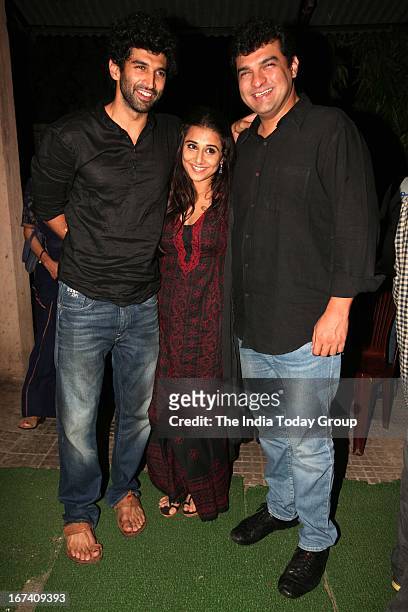 Actor Aditya Roy Kapoor, Actress Vidya Balan and Producer Siddharth Roy Kapoor at screening of Aashiqui 2 in Mumbai on 24th April 2013.