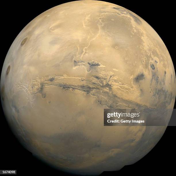 The Valles Marineris is shown in this undated composite image of the surface of the planet Mars. The gigantic Valles Marineris can be compared to the...