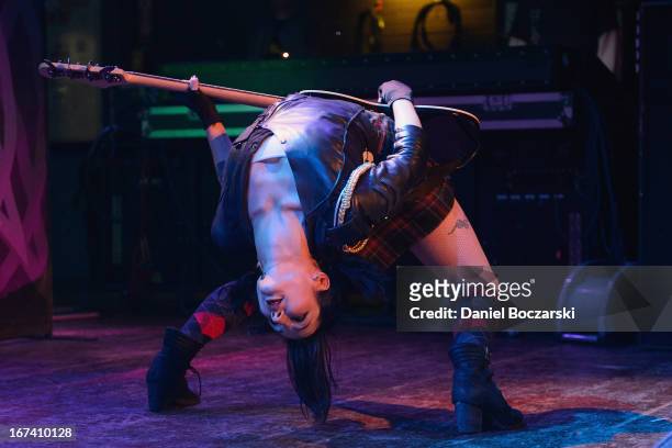 Lyn-Z of Mindless Self Indulgence performs on stage at House Of Blues Chicago on April 24, 2013 in Chicago, Illinois.