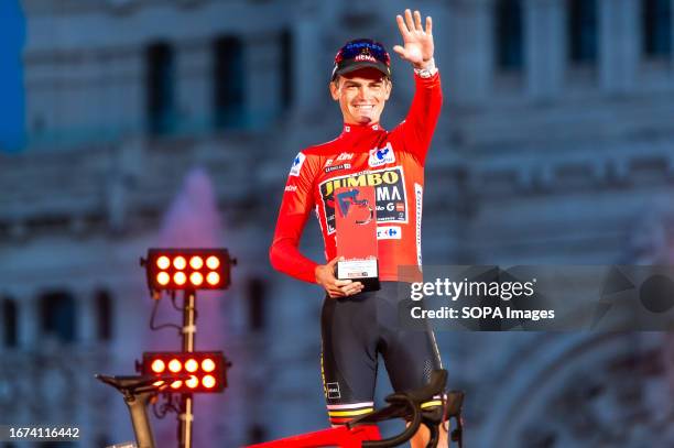 Sepp Kuss is awarded with red jersey as the winner of the Spanish cycling race La Vuelta.