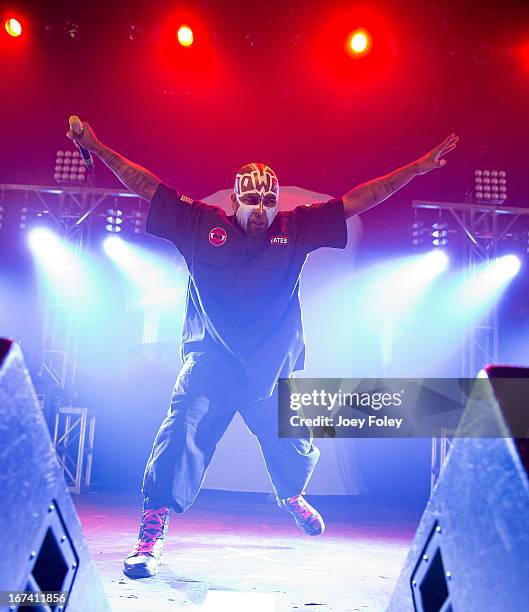 Tech N9ne performs onstage at the Egyptian Room at Old National Centre on April 24, 2013 in Indianapolis, Indiana.