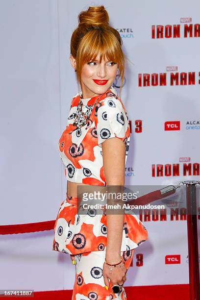 Actress Bella Thorne attends the premiere of Walt Disney Pictures' 'Iron Man 3' at the El Capitan Theatre on April 24, 2013 in Hollywood, California.