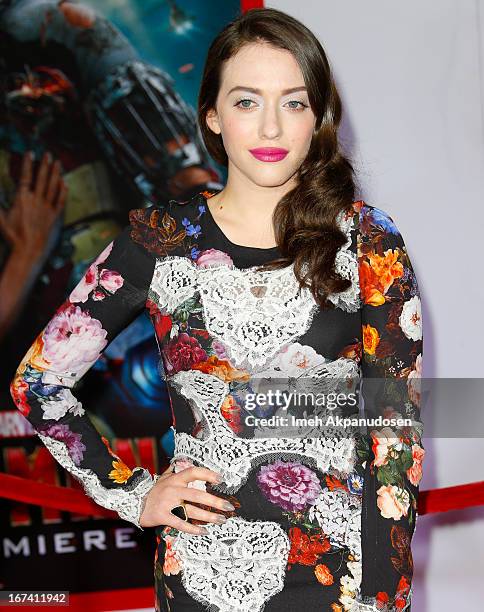 Actress Kat Dennings attends the premiere of Walt Disney Pictures' 'Iron Man 3' at the El Capitan Theatre on April 24, 2013 in Hollywood, California.