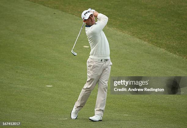 Matthew Baldwin of England of England in action during the first round of the Ballantine's Championship at Blackstone Golf Club on April 25, 2013 in...