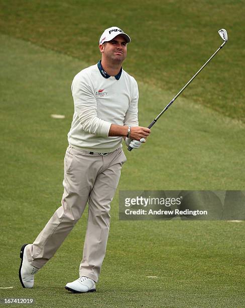 Matthew Baldwin of England of England in action during the first round of the Ballantine's Championship at Blackstone Golf Club on April 25, 2013 in...