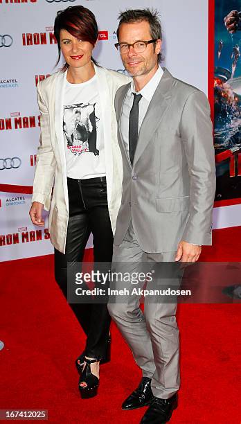 Actor Guy Pearce and his wife, Kate Mestitz, attend the premiere of Walt Disney Pictures' 'Iron Man 3' at the El Capitan Theatre on April 24, 2013 in...
