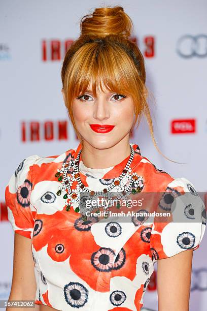 Actress Bella Thorne attends the premiere of Walt Disney Pictures' 'Iron Man 3' at the El Capitan Theatre on April 24, 2013 in Hollywood, California.