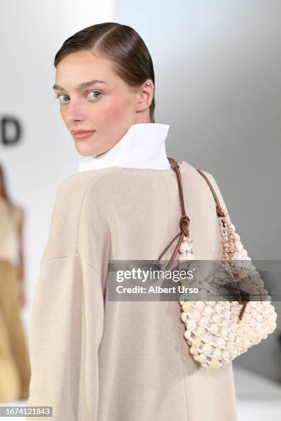 Model walks the runway at the Staud fashion show during New York Fashion Week - September 2023 at The Plaza Hotel on September 10, 2023 in New York...