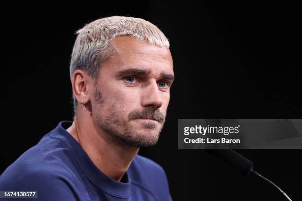 Antoine Griezmann of France attends a press conference on September 11, 2023 in Dortmund, Germany, prior to international friendly match between...
