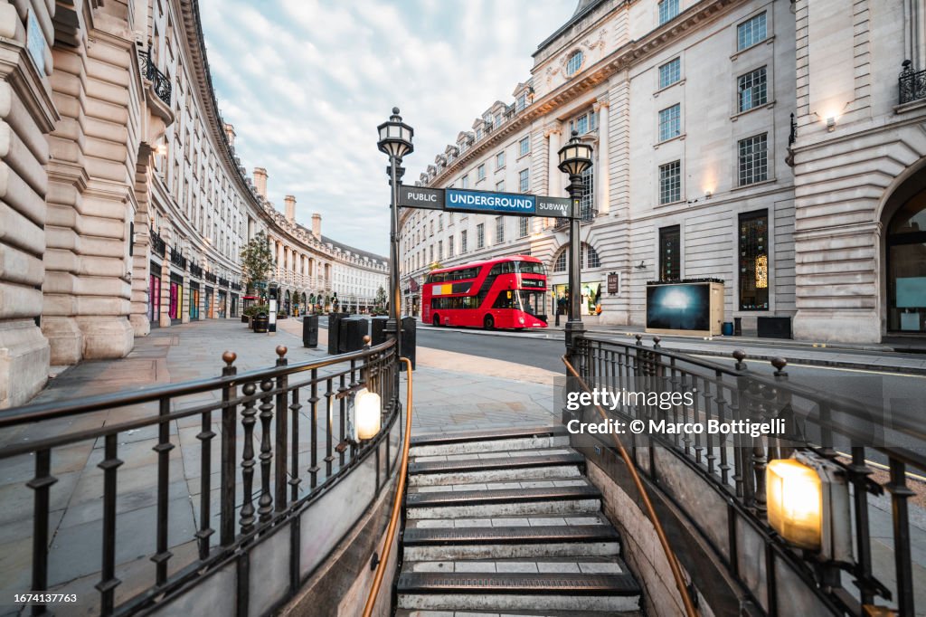 Regent Street and red double-decker bus, London, UK