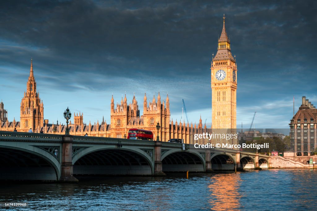 Big Ben and Westminster Bridge in London, England, UK