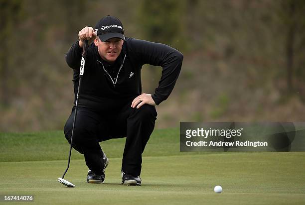 Marcus Fraser of Australia in action during the first round of the Ballantine's Championship at Blackstone Golf Club on April 25, 2013 in Icheon,...