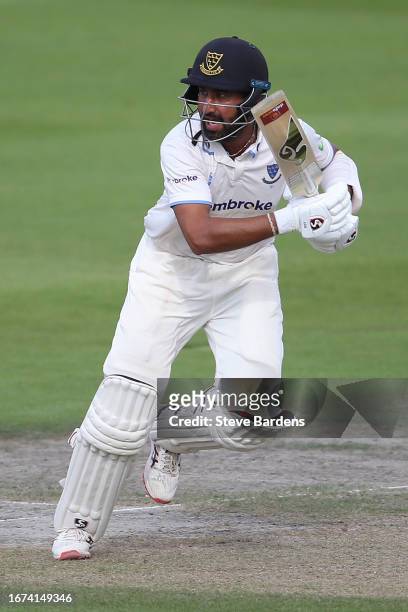 Cheteshwar Pujara of Sussex runs a single during the LV= Insurance County Championship Division 2 match between Sussex and Leicestershire at The 1st...