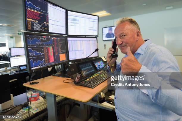 Lord Ian Botham, representing Beefy's Charity Foundation makes a trade at the GFI Charity Day 2023 on September 11, 2023 in London, England.