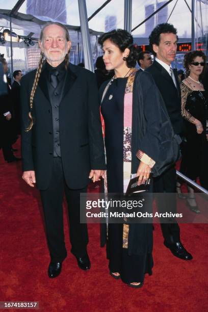 Country singer Willie Nelson and his wife Annie D'Angelo arrive at the 42nd Annual Grammy Awards at the Staples Center in Los Angeles, California,...