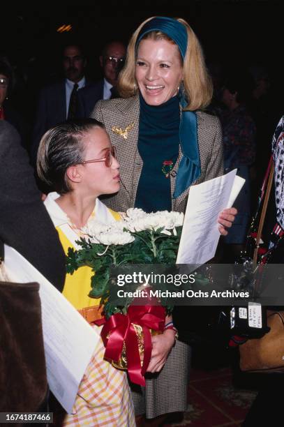 Angie Dickinson with her daughter Lea Nikki Bacharach at an event, United States, 1977.