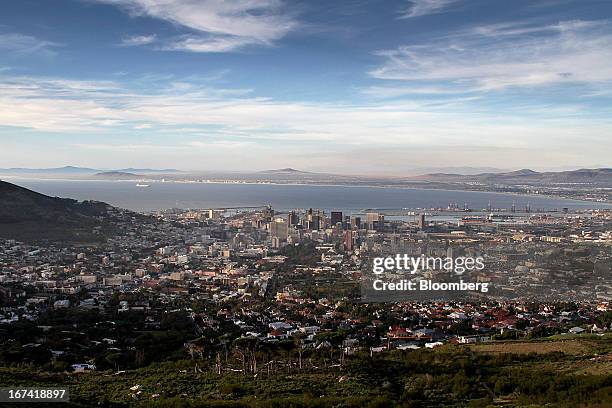 The city skyline is seen from Table Mountain in Cape Town, South Africa, on Wednesday, April 24, 2013. South Africa's gross domestic product is...