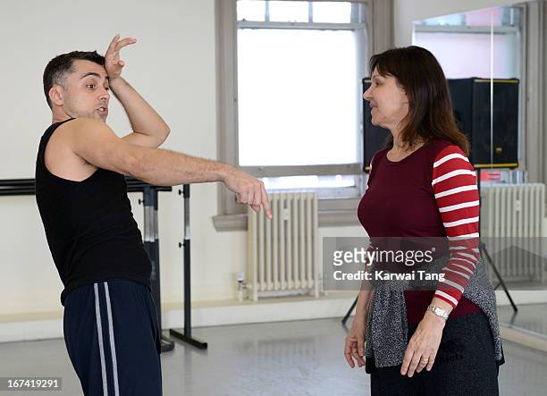 Arlene Phillips choreographs and leads rehearsals of a dance routine to be performed at the Olivier Awards 2013, at The Old Finsbury Town Hall on...