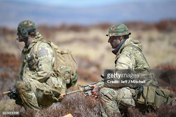 The Pathfinder Platoon during a British And French Airborne Forces joint exercise on April 25, 2013 in Stranraer, Scotland. Exercise 'Joint Warrior'...