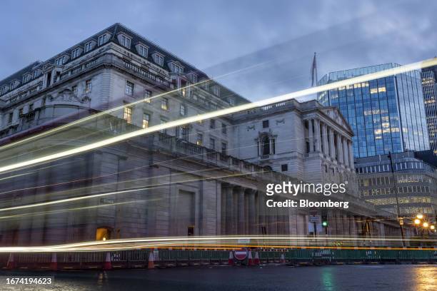 The Bank of England in London, UK, on Monday, Sept. 18, 2023. Investors are leaning toward another quarter-point increase in the BOE's key rate from...