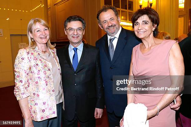 Patrick Devedjian and wife Christine with Guillaume Sarkozy and wife Sophie attend Salle Gaveau 105th Anniversary on April 24, 2013 in Paris, France.