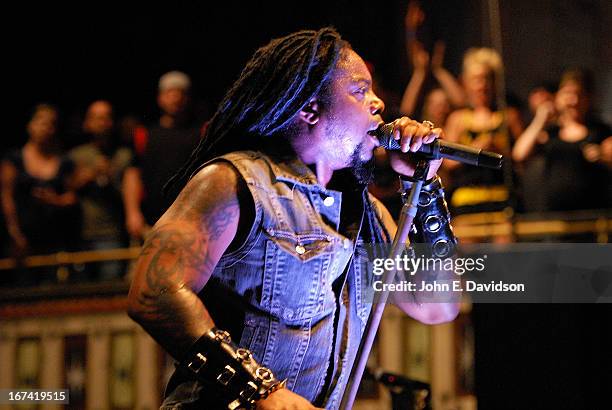 LaJon Witherspoon of Sevendust performs at The Tabernacle on April 24, 2013 in Atlanta, Georgia.