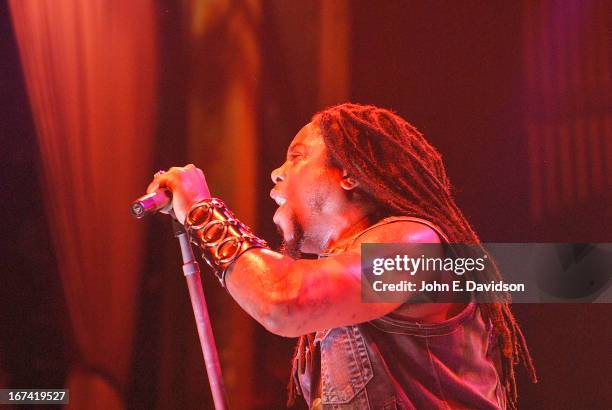 LaJon Witherspoon of Sevendust performs at The Tabernacle on April 24, 2013 in Atlanta, Georgia.