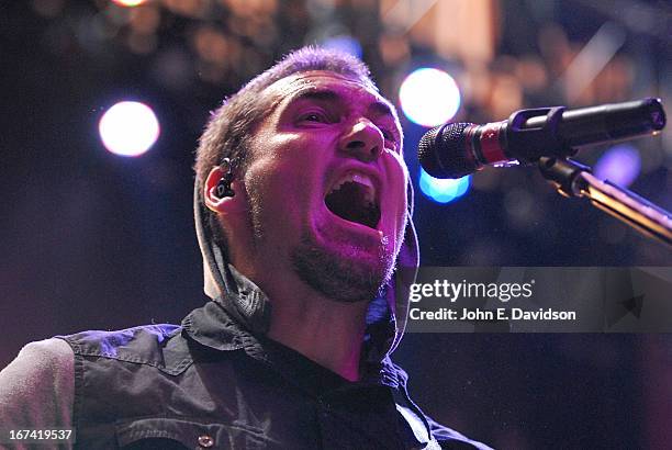 Clint Lowery of Sevendust performs at The Tabernacle on April 24, 2013 in Atlanta, Georgia.