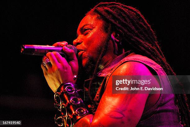 LaJon Witherspoon of Sevendust performs at The Tabernacle on April 24, 2013 in Atlanta, Georgia.