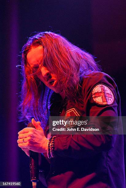 Andrea Ferro of Lacuna Coil performs at The Tabernacle on April 24, 2013 in Atlanta, Georgia.