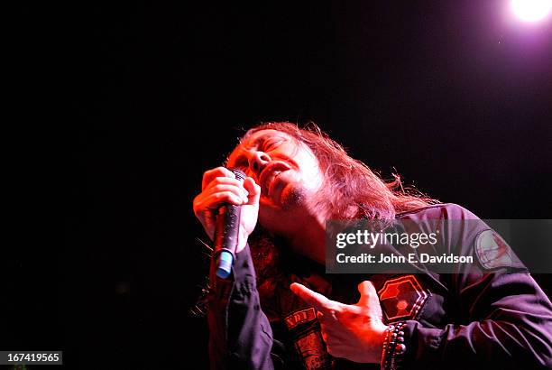 Andrea Ferro of Lacuna Coil performs at The Tabernacle on April 24, 2013 in Atlanta, Georgia.