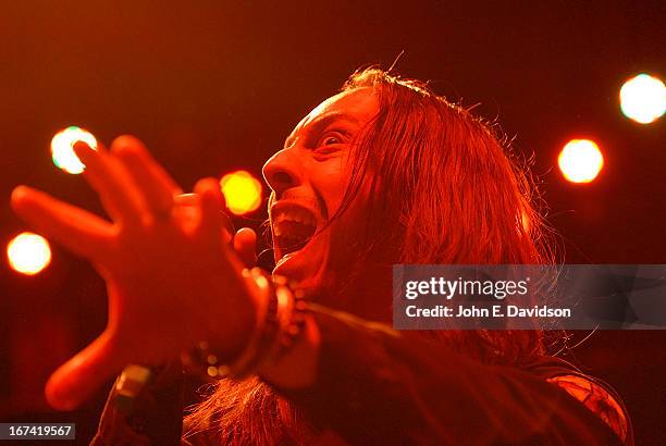 Andrea Ferro of Lacuna Coil performs at The Tabernacle on April 24, 2013 in Atlanta, Georgia.