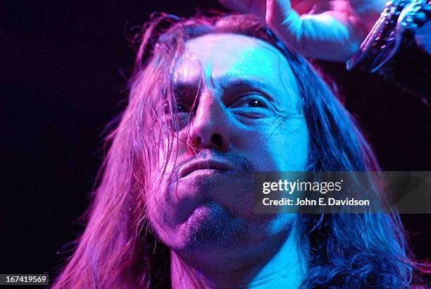 Andrea Ferro of Lacuna Coil performs at The Tabernacle on April 24, 2013 in Atlanta, Georgia.