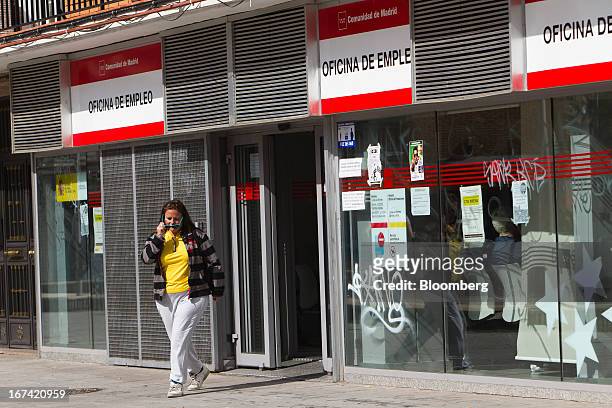 Jobseeker exits an employment office in Alcorcon, Spain, on Thursday, April 25, 2013. Spanish unemployment rose more than economists forecast in the...