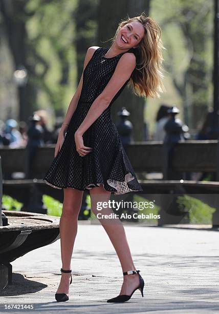 Candice Swanepoel is seen in Central Park on April 24, 2013 in New York City.