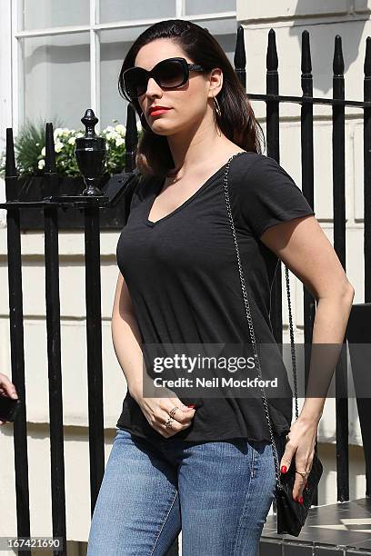 Kelly Brook seen leaving her home after news about her boyfriend Danny Cipriani is hit by a bus on April 25, 2013 in London, England.