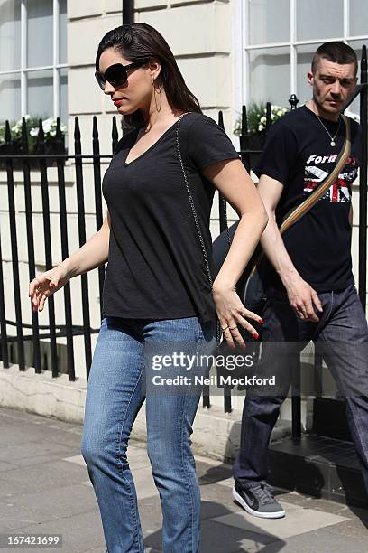 Kelly Brook seen leaving her home after news about her boyfriend Danny Cipriani is hit by a bus on April 25, 2013 in London, England.