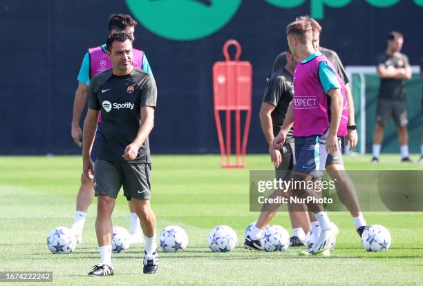 Xavi Hernandez during the training session before the UEFA Champions League match against Royal Antwerp FC, in Barcelona, on 18th Septemnber 2023.