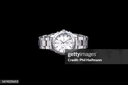 Precious Silver Metal Men’s Chronograph Wrist Watch On Black Background Precious Silver Metal Men’s Chronograph Wrist Watch On Black Background