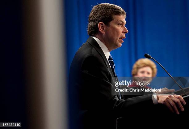 Sen. Mark Begich, D-Alaska; and Sen. Debbie Stabenow, D-Mich., at a Senate Democratic Steering and Outreach Committee's "Rural Summit," on issues...