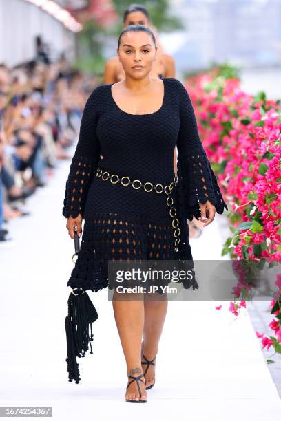 Paloma Elsesser walks the runway during the Michael Kors Collection Spring/Summer 2024 Runway Show at Domino Park on September 11, 2023 in Brooklyn,...