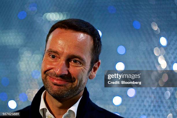 Robert Buchbauer, chief executive officer of consumer goods at Swarovski, speaks during a Bloomberg Television interview at the company's booth...