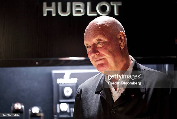 Jean-Claude Biver, chairman of Hublot SA, a watchmaking unit of LVMH Moet Hennessy Louis Vuitton SA, pauses during a Bloomberg television interview...