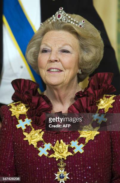 Dutch Queen Beatrix is pictured during the State Banquet in the Noordeinde Palace in The Hague on April 21, 2009. ANP/ROYAL IMAGES/LEX VAN LIESHOUT...