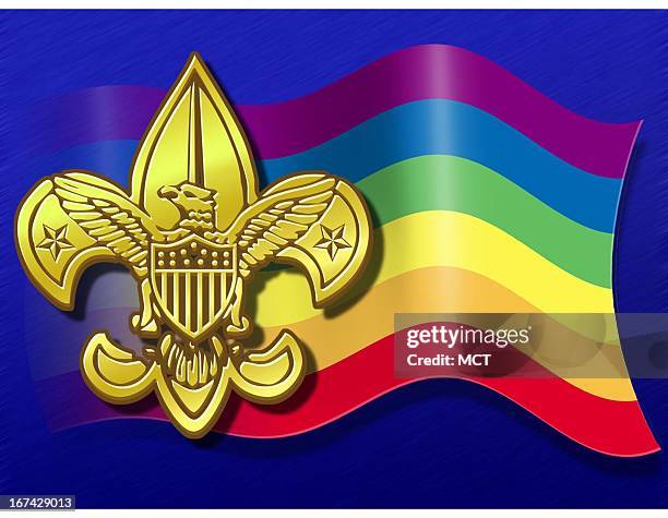 Col. X 5 inches/164x127 mm/558x432 pixels Kurt Strazdins color illustration of the Boy Scouts of America logo and a rainbow flag.