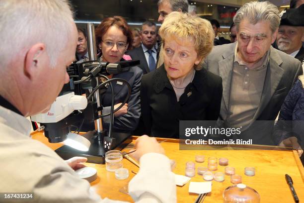 Eveline Widmer-Schlumpf and Nick Hayek attend the 'Baselworld 2013' at Baselworld on April 25, 2013 in Basel, Switzerland.