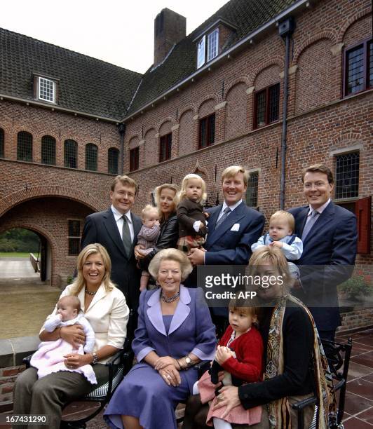 Dutch Queen Beatrix posed with her sons, daughters-in-law and grandchildren at Het Oude Loo palace in Apeldoorn for a picture to thank the Dutch at...
