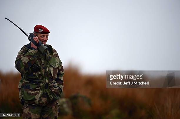 Soldier participates in a British And French Airborne Forces joint exercise on April 25, 2013 in Stranraer, Scotland. Exercise 'Joint Warrior' sees...